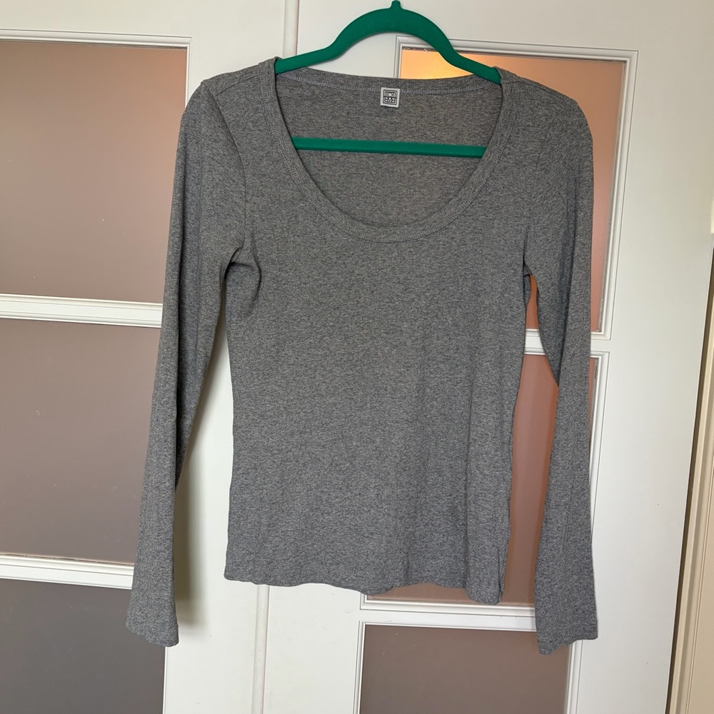 Toteme scoop neck cotton-blend Charcoal Long Sleeve Women's Top